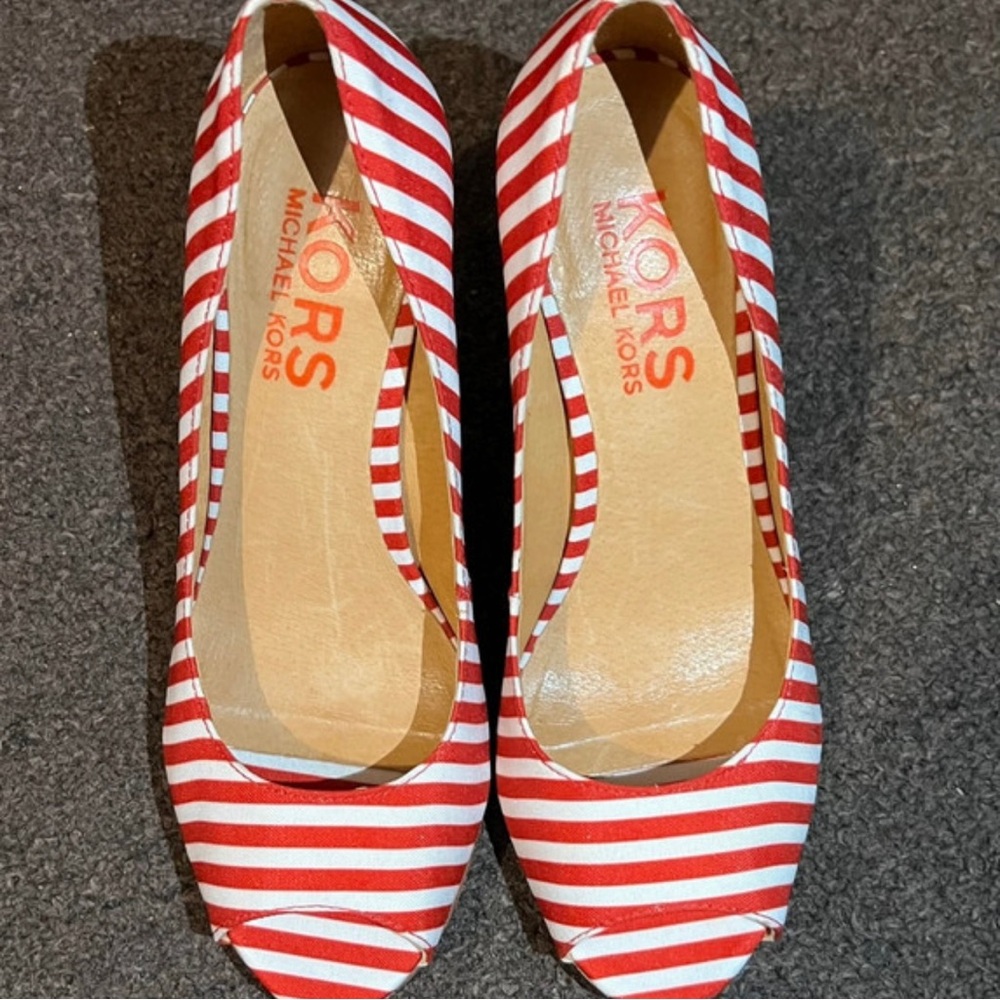Michael Kors Red and White Striped Heels